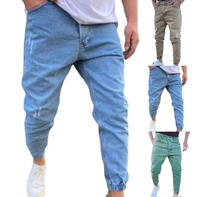 2024 Herbst Slim Fit Männer Jeans Reine Farbe Casual Elastische Taille Jeans Strahl Fuß Streetwear Jogger Denim Hosen