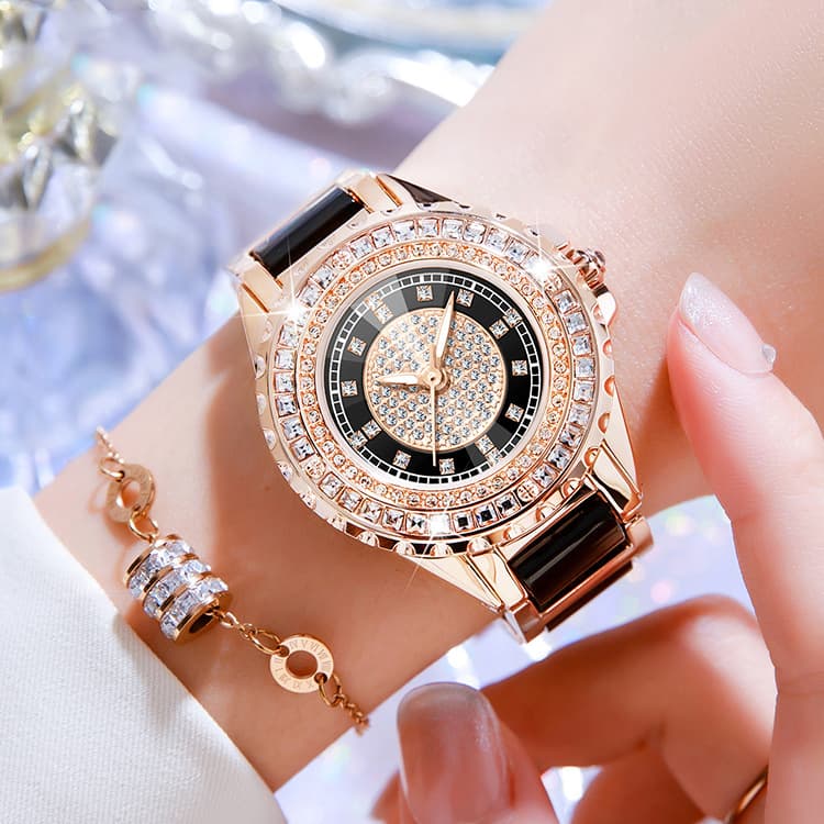 Watch for Women Ceramic Strap with Full Diamond Dial Quartz Ladies Fashion Watch Waterproof Stainless Steel Wristwatch