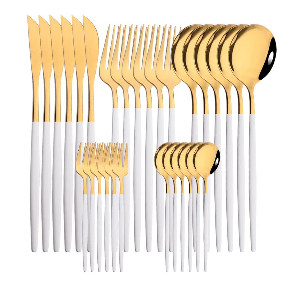 Luxury Set 30-Pack Cutlery - White Gold Party Supply
