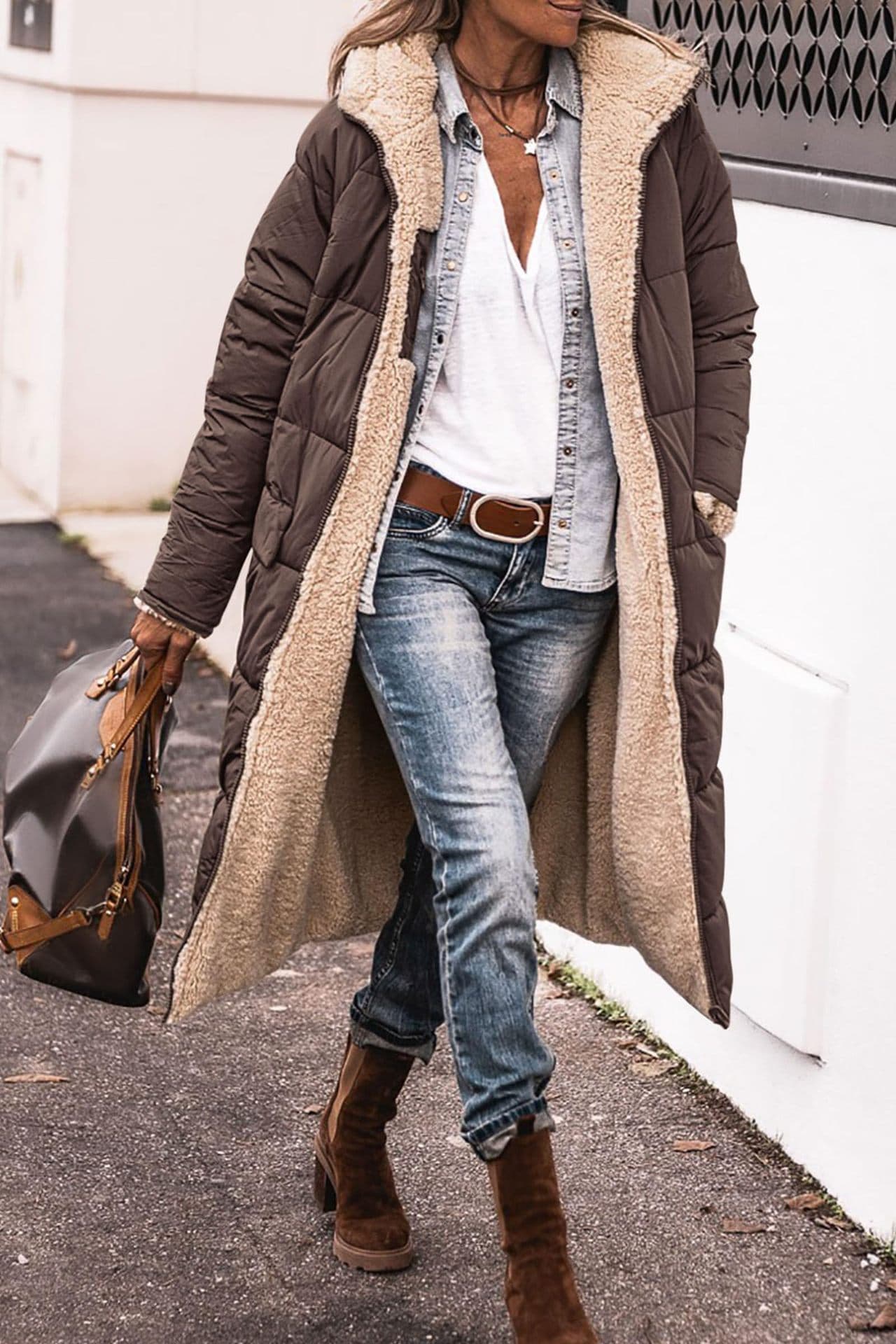 Women's Fashion Casual Solid Color Hooded Quilted Long-sleeved Double-sided Wear Slim Temperament Cardigan Coat Top