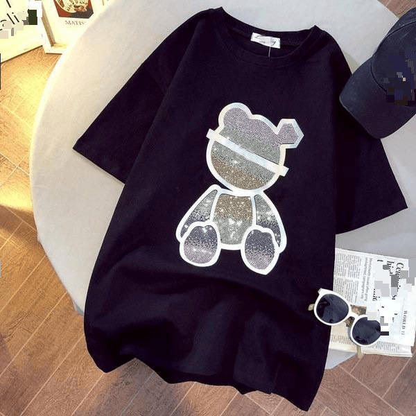 Women's Hot Rhinestone Short-sleeved Pure Cotton
