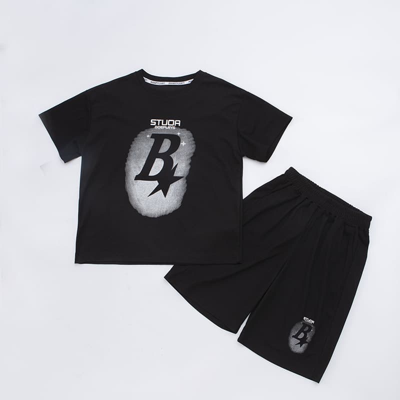 Kid's Clothing 2024 new summer children's short-sleeved shorts suits for boys with letter printing casual sports round neck two-piece suit