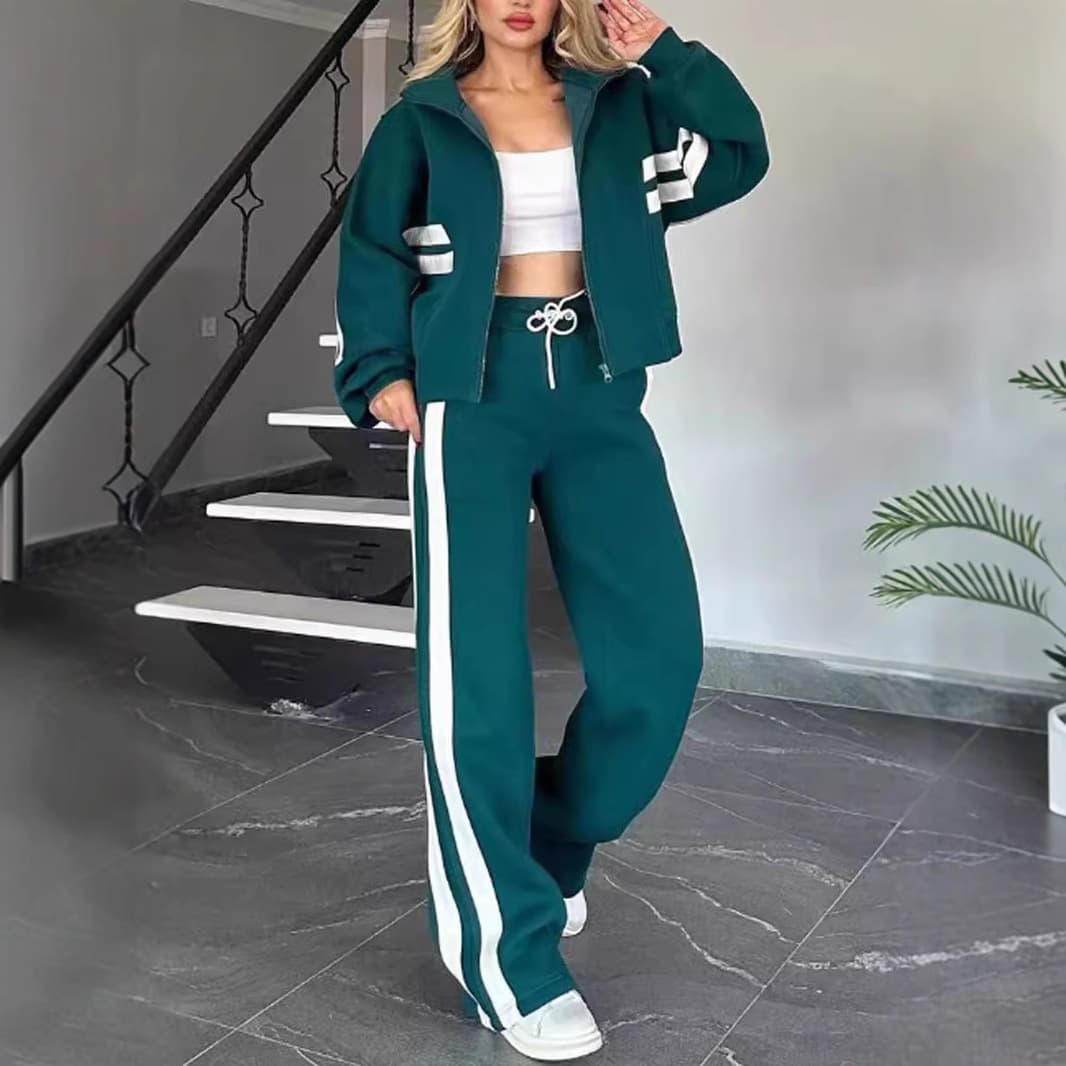 Women's Clothing Color-blocked Casual Sportswear Set