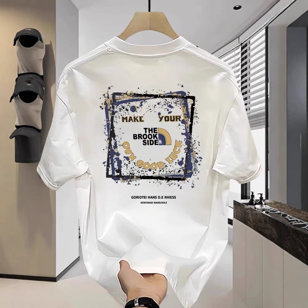 New Cotton Half Sleeve Tops Fashion Trend Round Neck Slim Printed Short Sleeved T Shirt