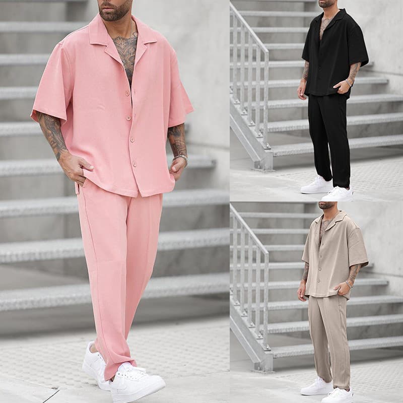 Men's Fashion Shirts And Casual Pants Two-piece Set Hot-selling Men's Clothing New Fit Trendy Solid Color Men's Fashion Suit