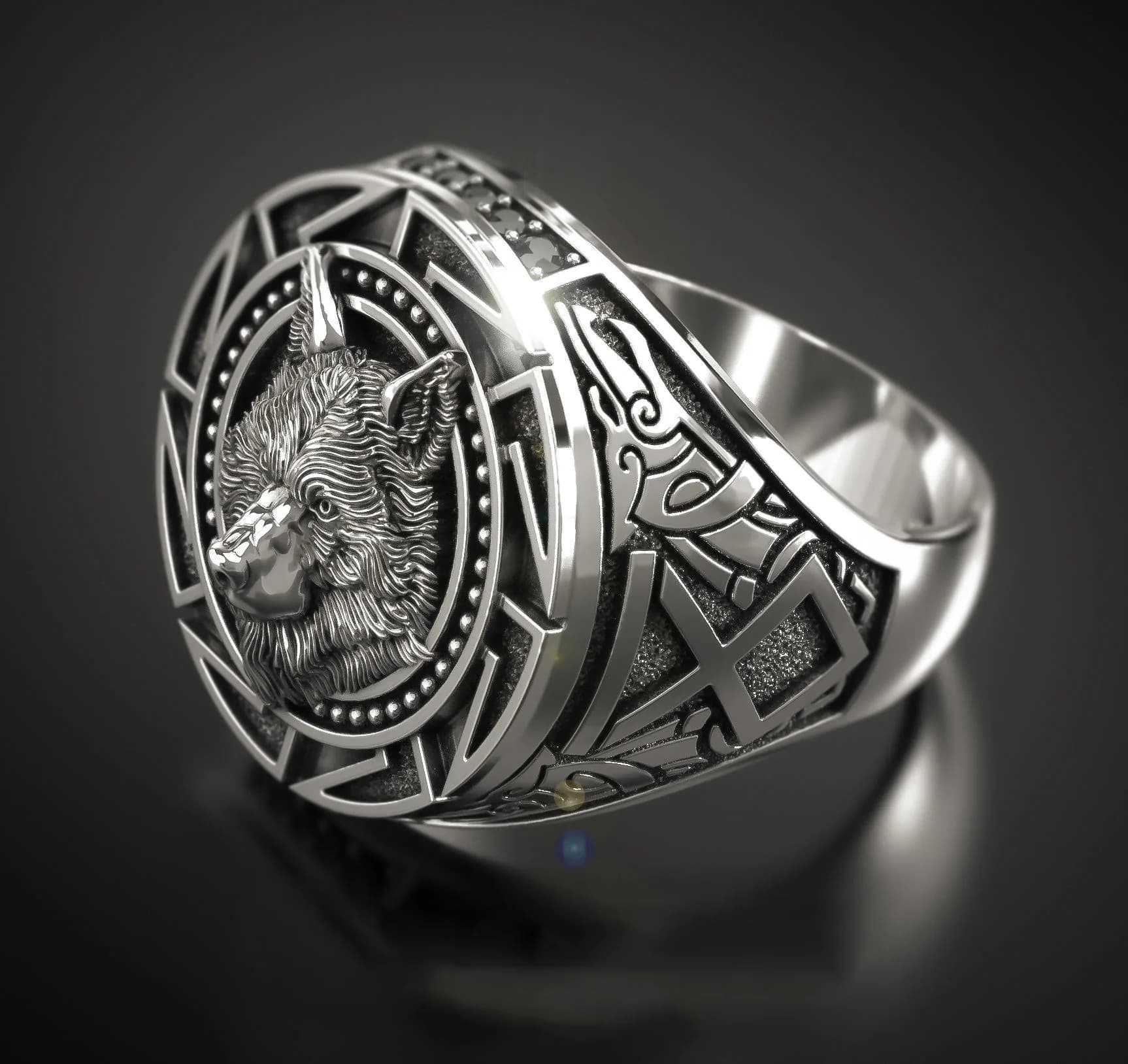 Hot sales Andara Sterling Retro Totem Thai Sier Warrior Wolf Head Men's Ring