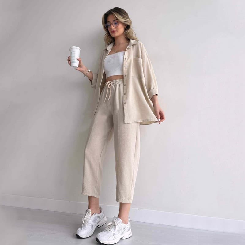 women's clothing 2024 spring new casual loose shirt jacket nine-point sports harem pants two-piece set