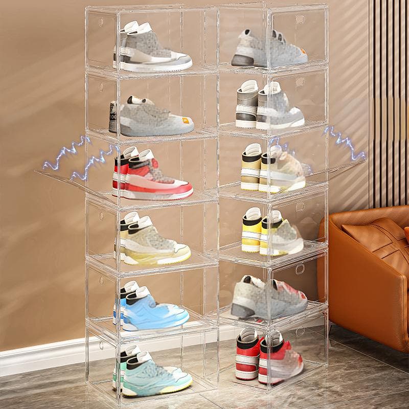 Magnetic Side-Open Transparent Shoe Box - High Clarity Pet Stackable Sneaker Display Case (Dustproof Wall Shoe Cabinet)​