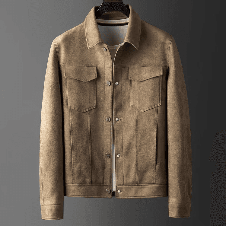 Veste en daim élégante pour homme, printemps-automne – Coupe ajustée, imperméable, décontractée et tendance, avec boutons décoratifs (noir/marron/gris)