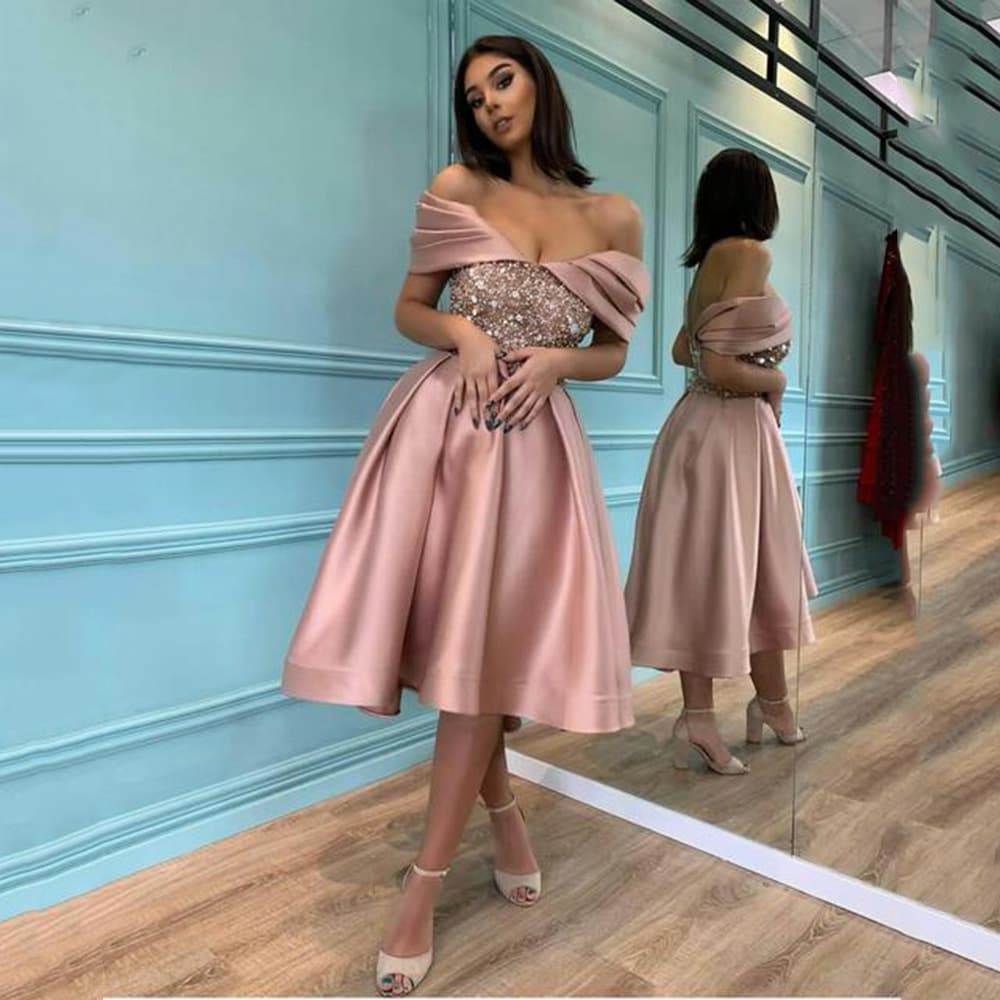 Women's Spring Simple And Elegant Long Slim Sequined Off-shoulder Banquet Evening Dress