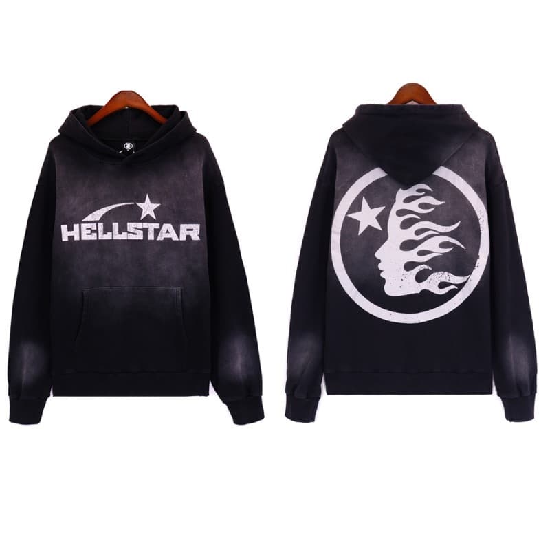 Sweat à capuche décontracté Hellstar délavé et usé avec impression de tête de Heavy Industry