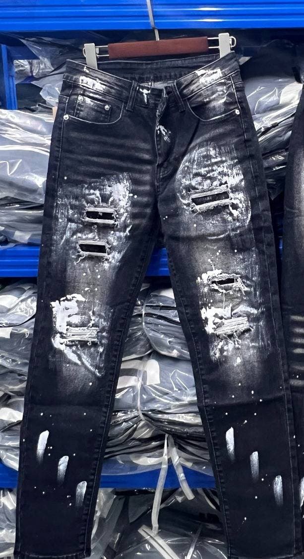 Jeans noirs pour homme, coupe slim élastique, jeans déchirés tendance
