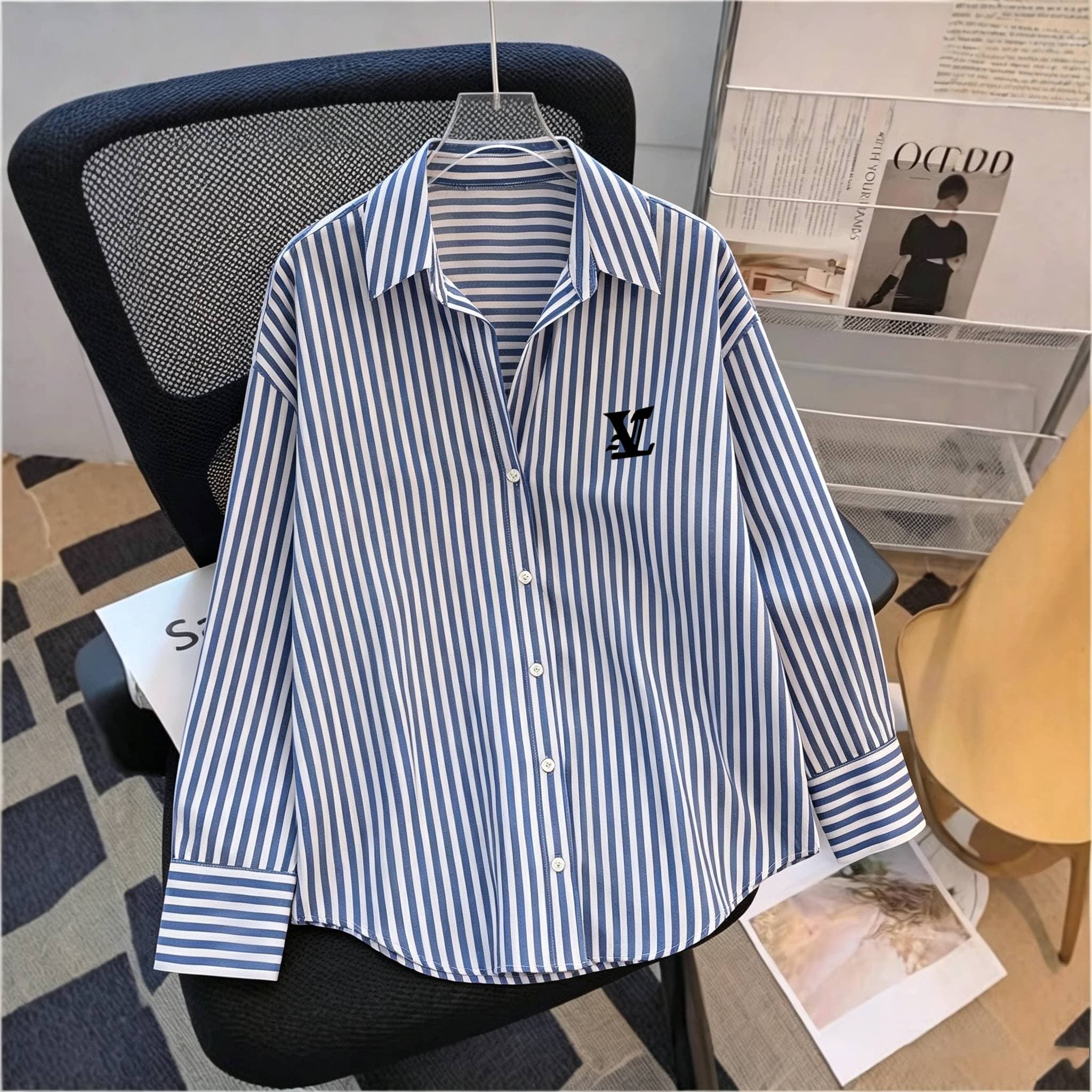 Chemise rayée à manches longues pour femme, collection printemps/été – Imprimée, coupe ample, top polyvalent - 5