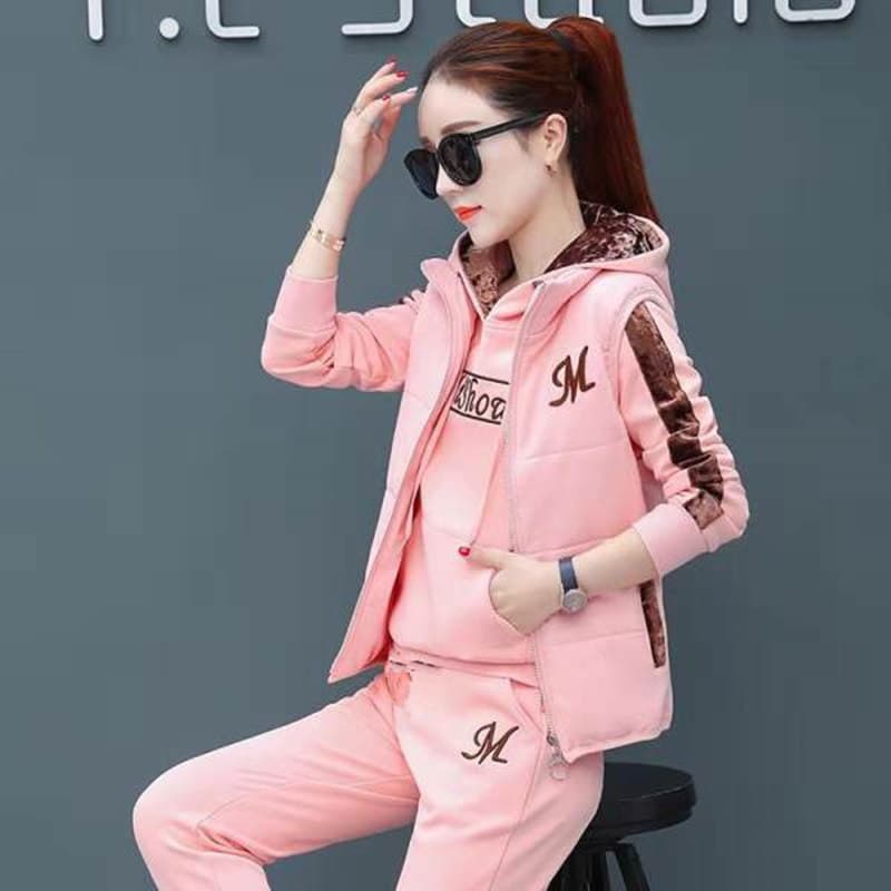Women's Velvet Tracksuit Set – Thickened Lounge Wear (Pink/Red/Black/Purple/Apricot, M-3XL)