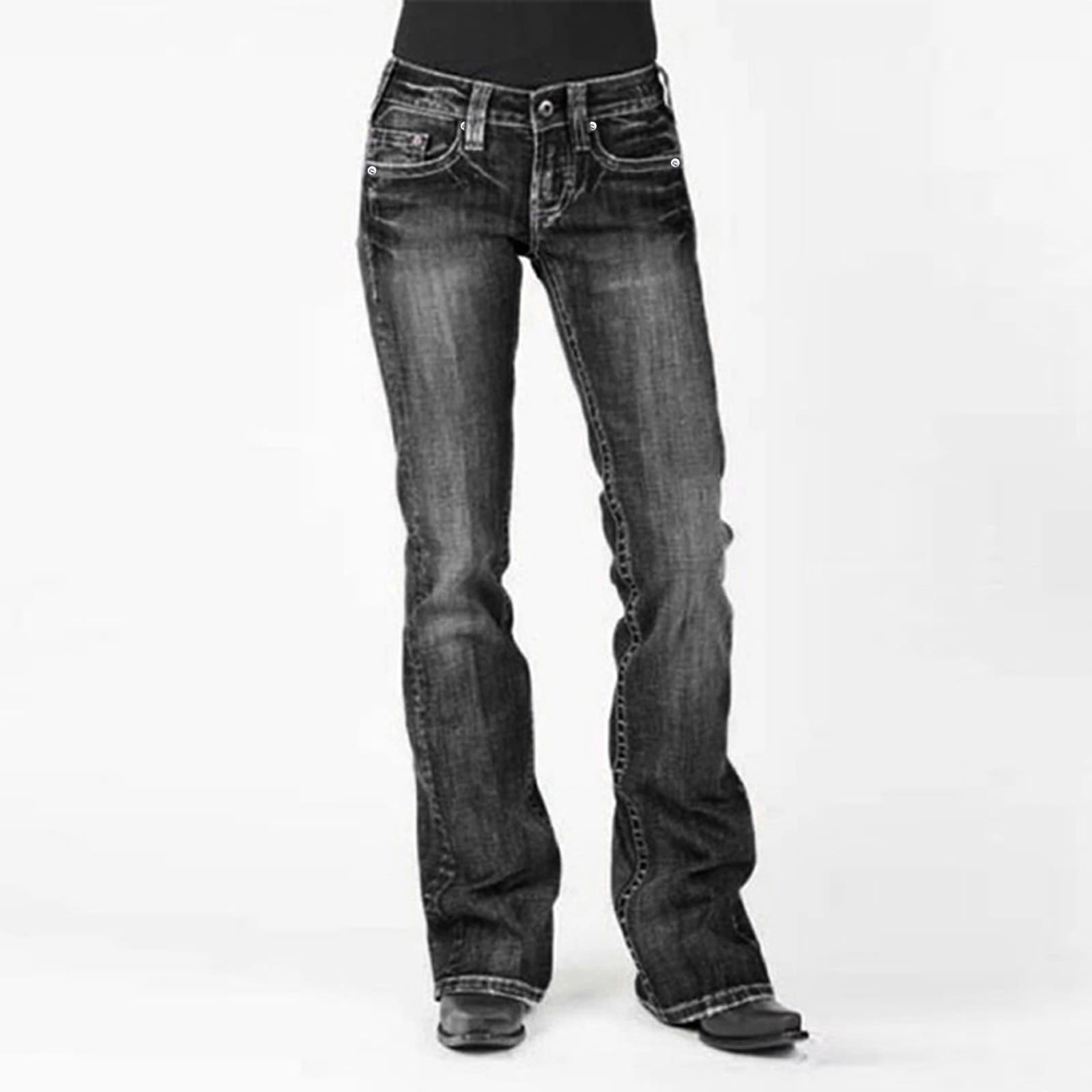 Retro Flare Jeans – Mid-Rise Stretch Bootcut Denim Pants For Women (Vintage Wash, Curve-Hugging Silhouette)