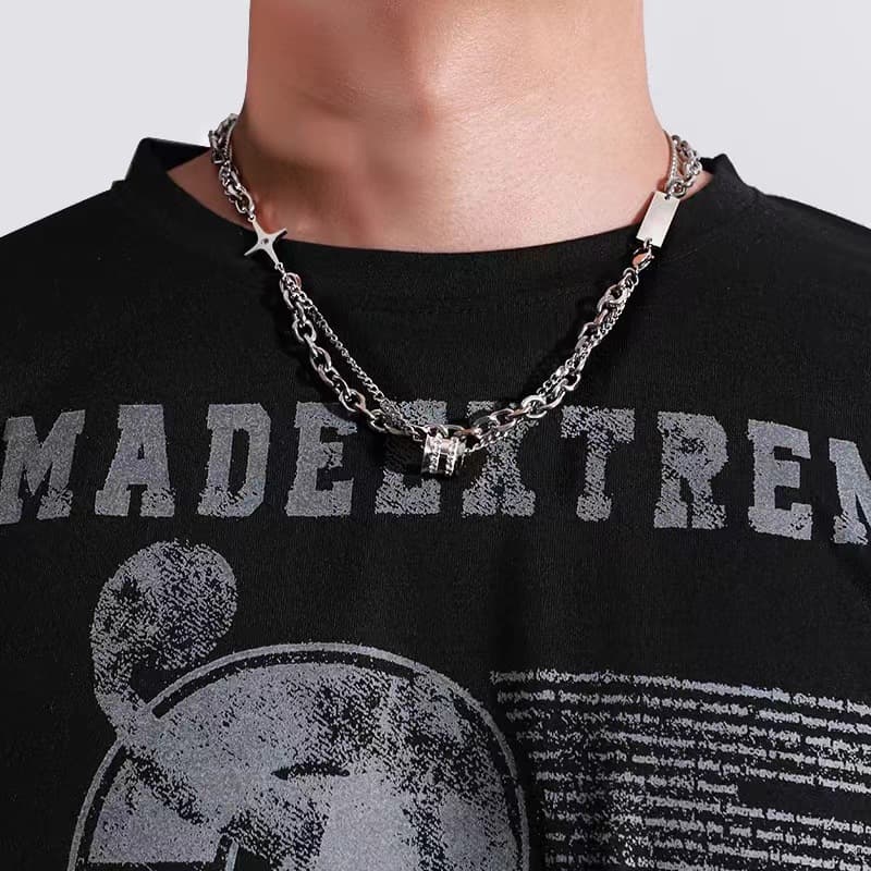 Niche Design, High Grade Women's Cool Titanium Steel Necklace, Men's Trendy Stacking Diamond Studded Double Layer Slim Waist Couple's Luck Pendant