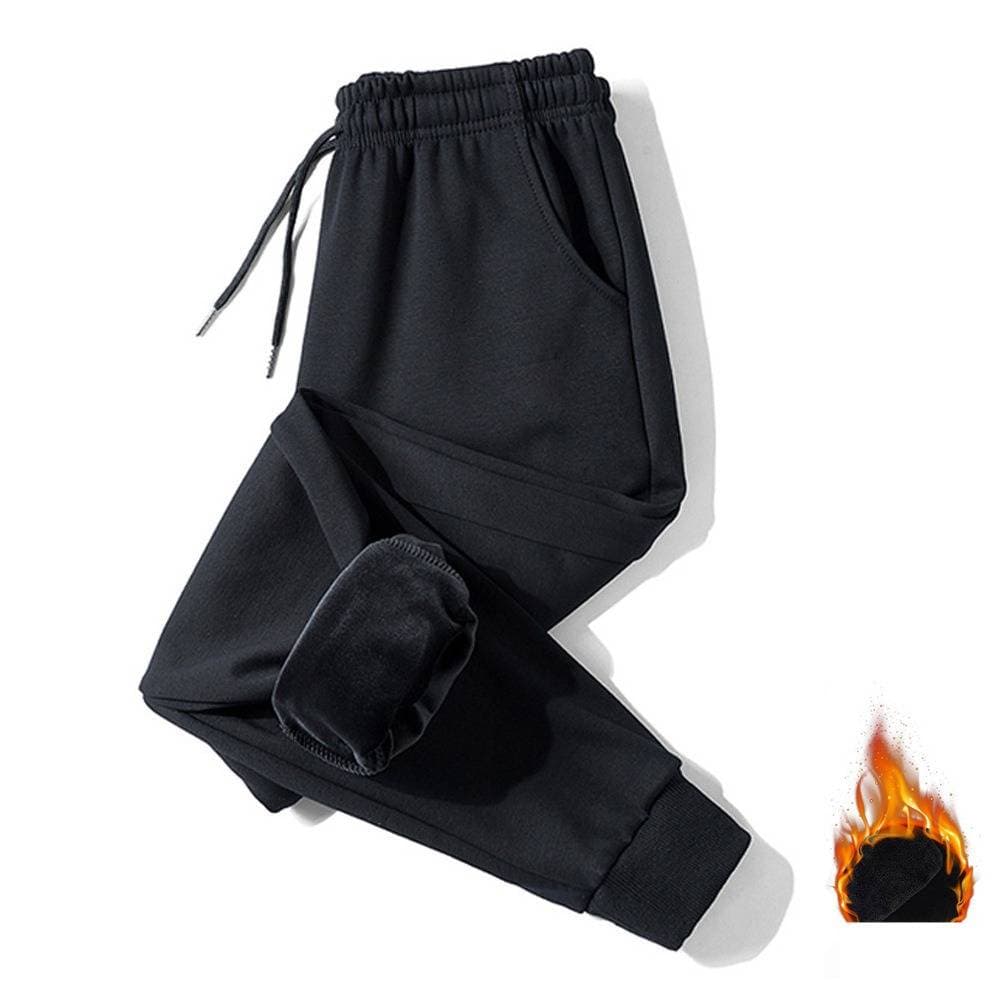 Men's Fleece-Lined Jogger Pants - High Waist Elastic Casual Sweatpants With Drawstring, Warm & Stretchy For Fall & Winter