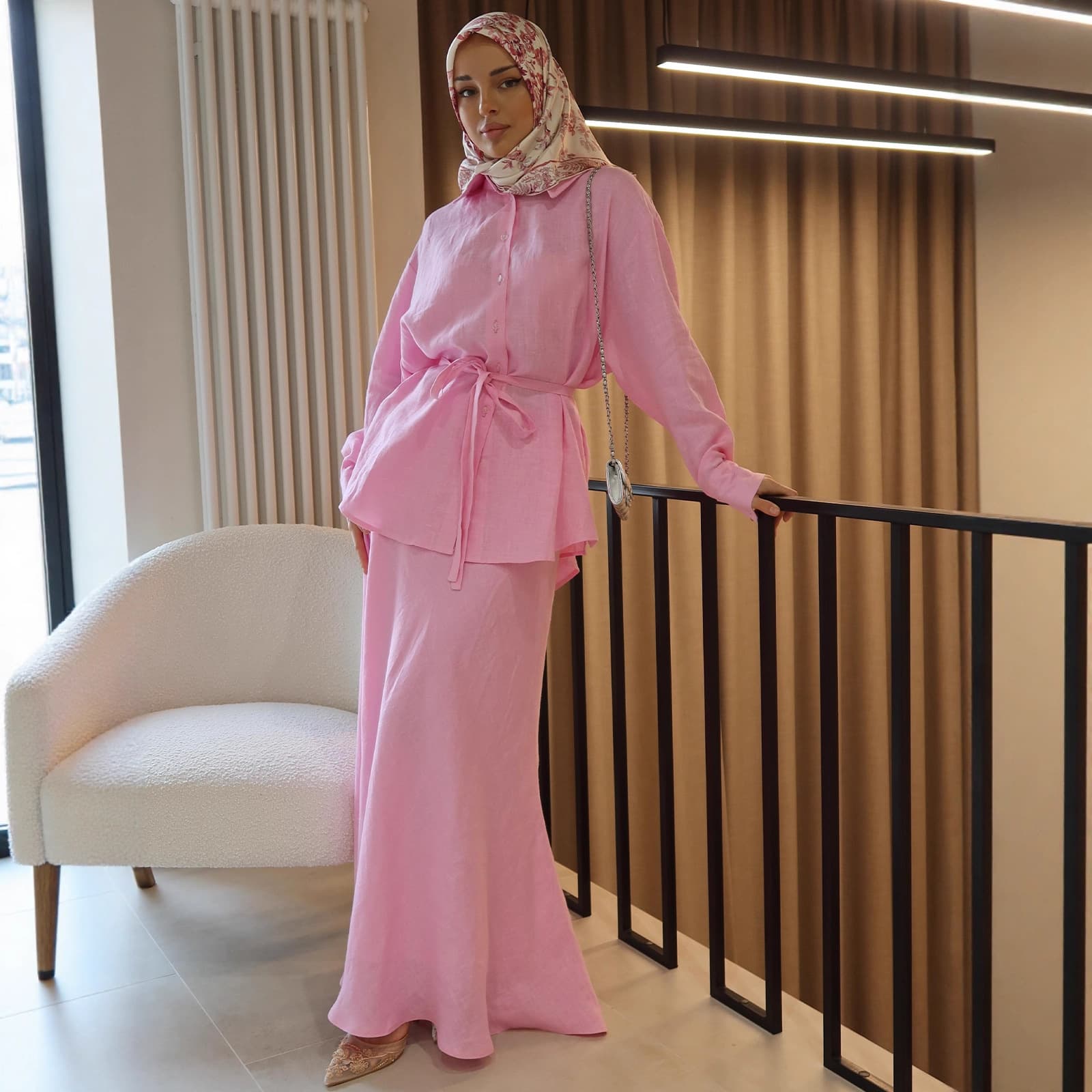 Elegant Summer Dress Set – Flowy Long-Sleeve Maxi Dress With Comfortable Fit