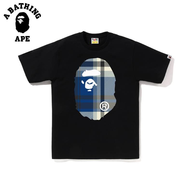 A BATHING APE BAPE-Plaid Ape Man Printed Men's Short Sleeved T-shirt