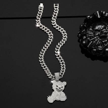 Ensemble de bijoux hip-hop pour hommes, collier pendentif ours en diamant, bracelet chaîne cubaine, ensemble de trois pièces