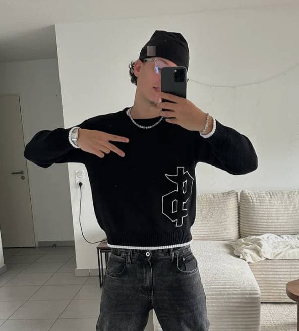 Men's Knitted Sweater High Street Harajuku Crew Neck Top Autumn Winter Thick Acrylic Embroidery Pattern New Trend 2025