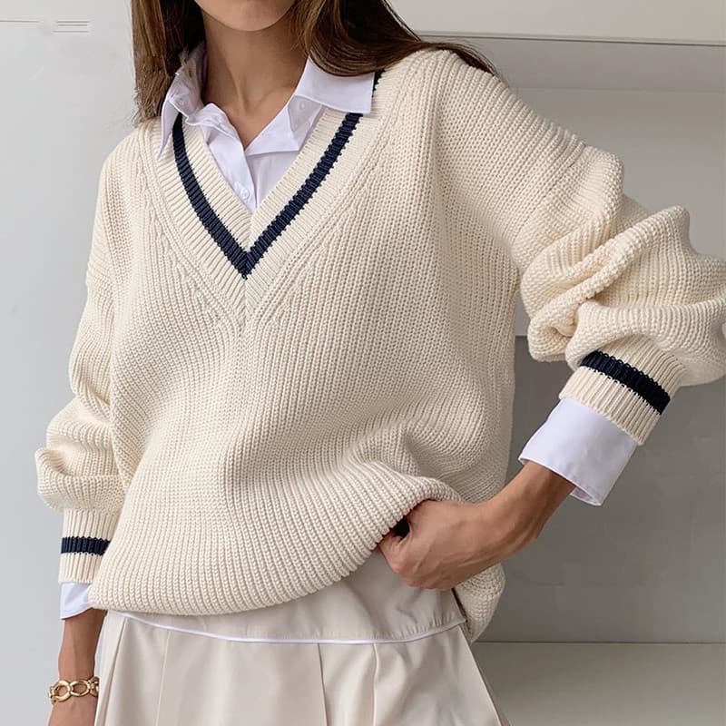 Pull décontracté à manches longues pour femme, coupe ample et amincissante, motif blocs de couleurs, tendance automne-hiver