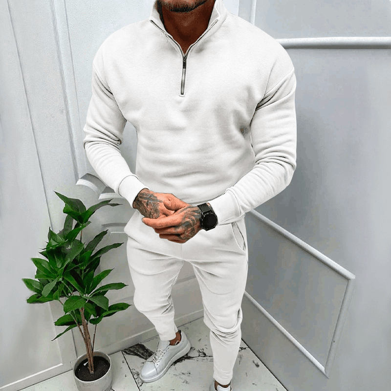 Men's solid color casual and fleece warm zip tracksuit