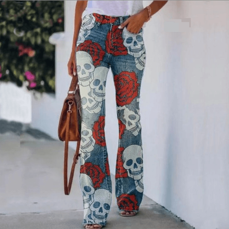 Women's Clothing New Style Popular Large Size Printed Denim Thin Jeans For Women