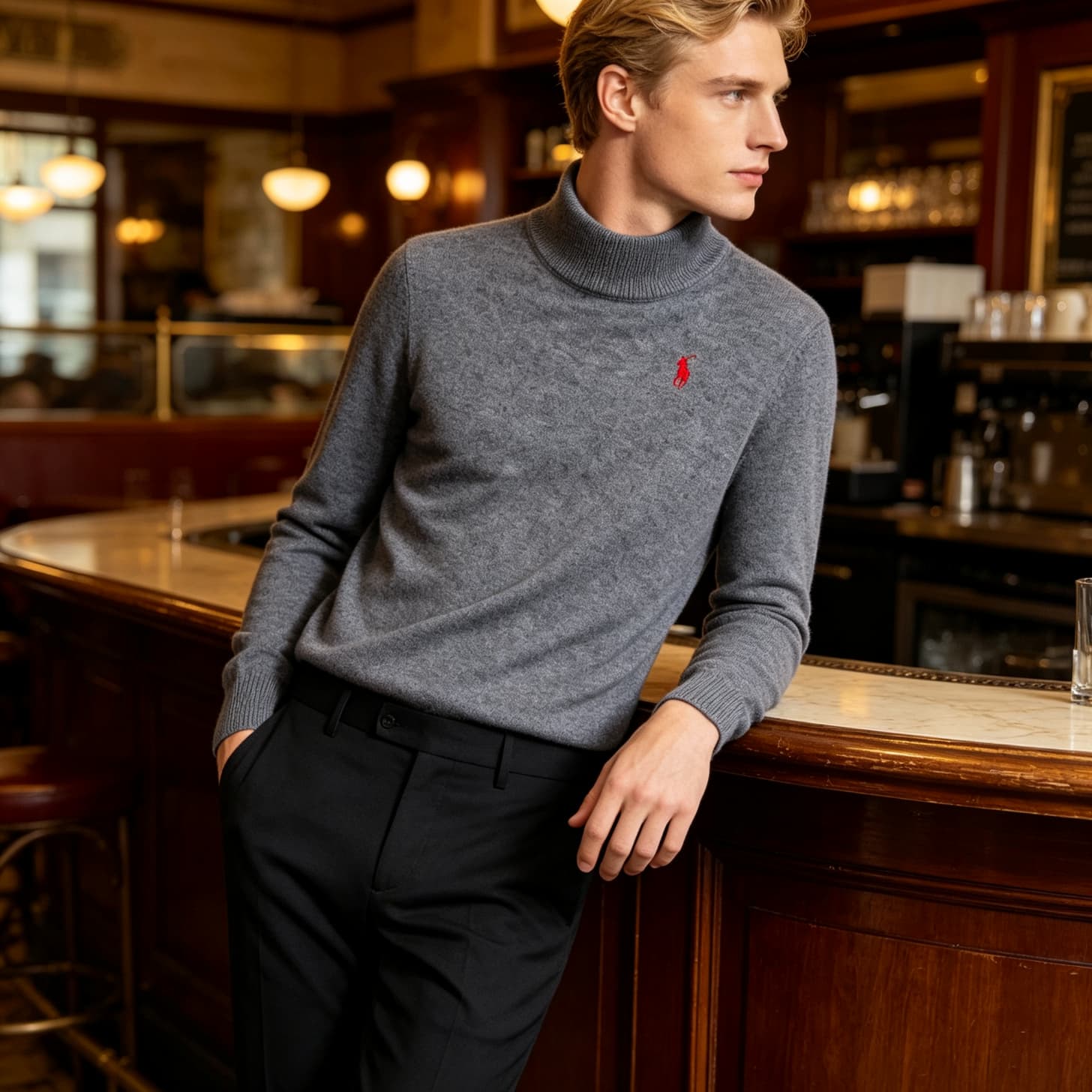Pull col roulé Ralph Lauren pour homme, couleur unie, orné d'un poney brodé sur la poitrine gauche, coupe ajustée et chaude, idéal pour l'automn