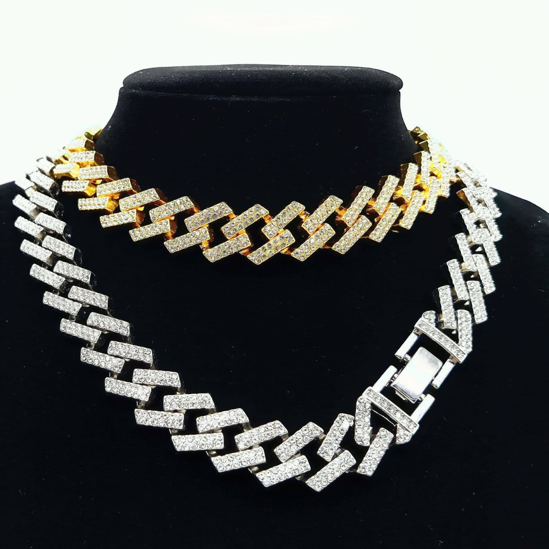 Men’s Jewelry Set Fashion New Fashion Necklace Hip Hop Cuban Chain 15mm Simple Diamond Hiphop