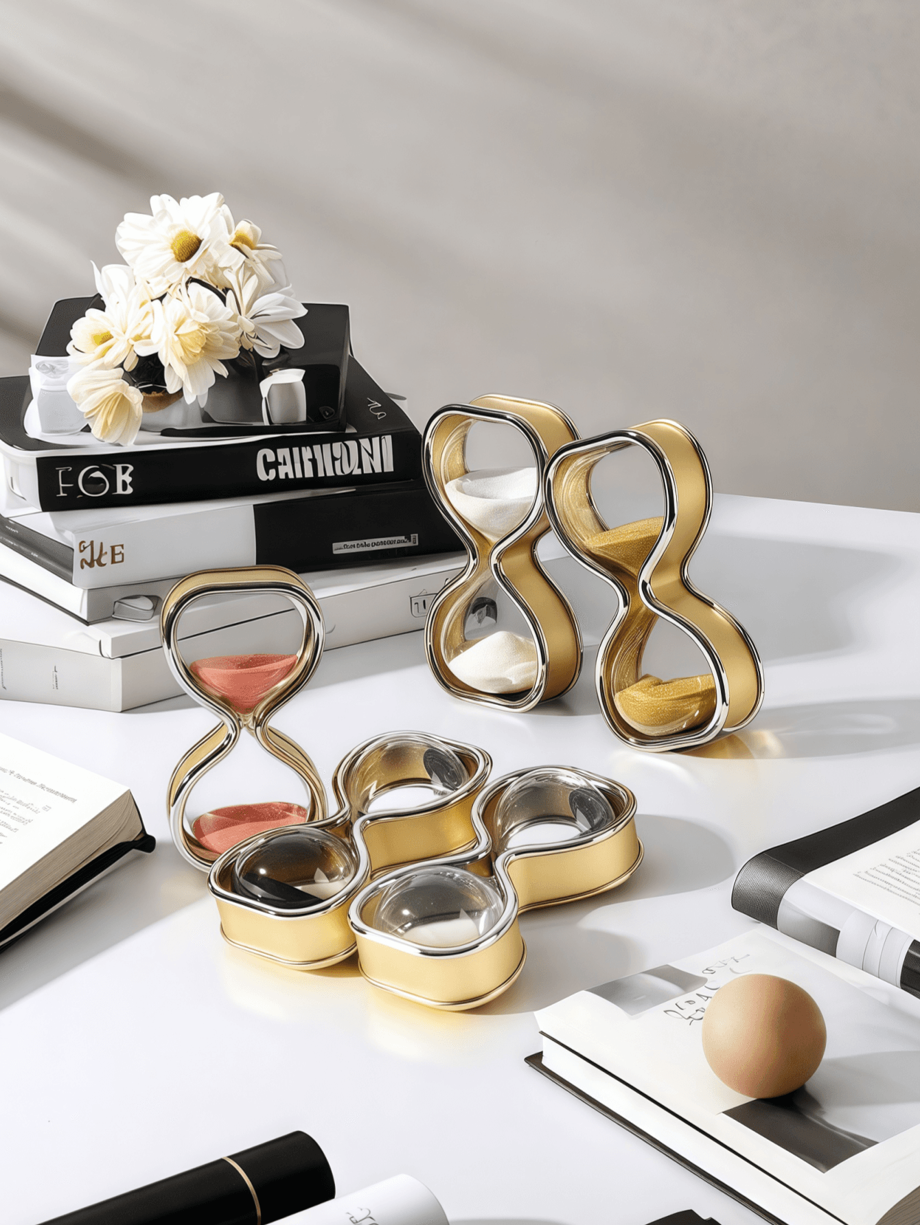 1pc Creative Design Glass Hourglass Simple Style Gold And Silver Double Shape Timer Ornament Decoration Hourglass