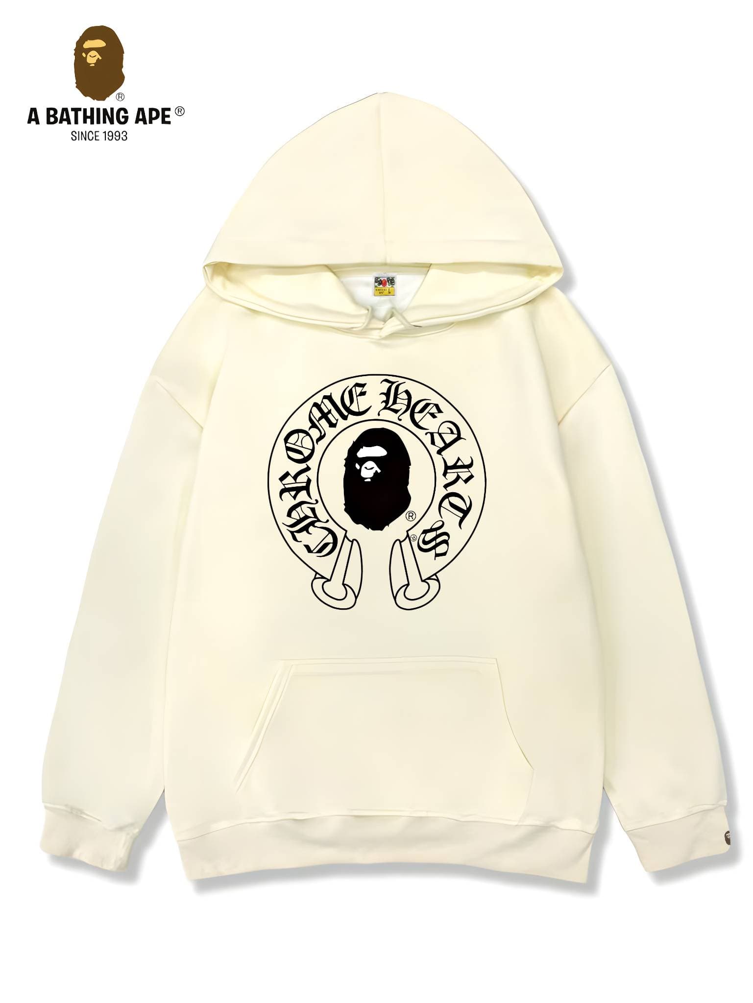 Sweat à capuche unisexe avec motif tête de singe imprimé et logo créatif, style décontracté et tendance, de marque BAPE et Chrome Hearts