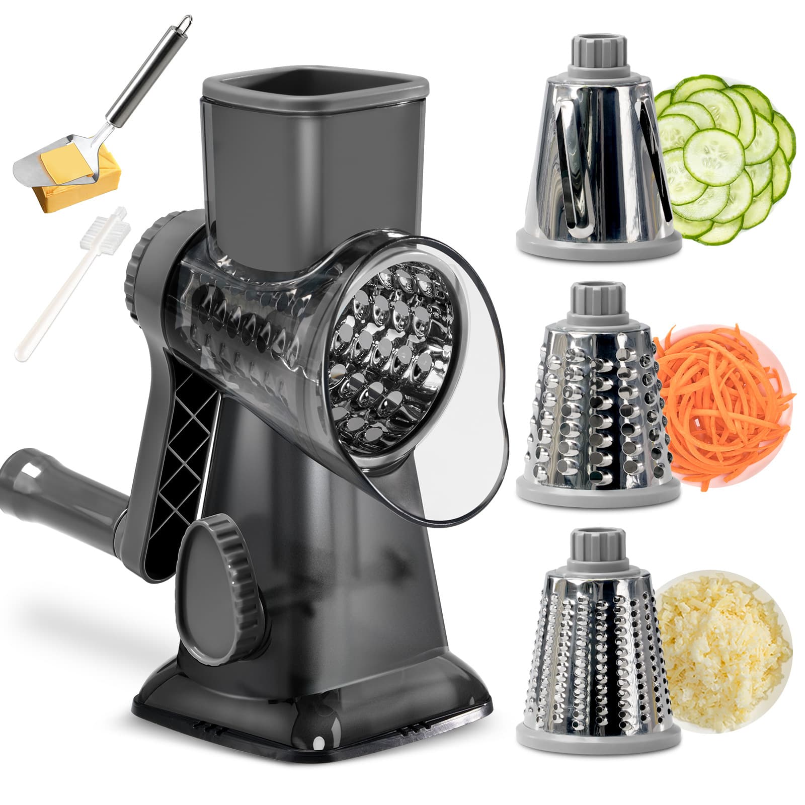 Manual Rotary Vegetable Slicer - Multi-Function Cheese Grater & Food Chopper For Slicing Shredding - Ergonomic Kitchen Gadget With Non-Slip Base