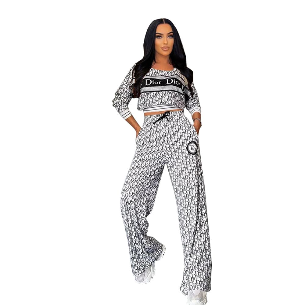 Costume à la mode décontracté à la mode pour femmes, ensemble deux pièces à manches longues et pantalon ample à jambes larges