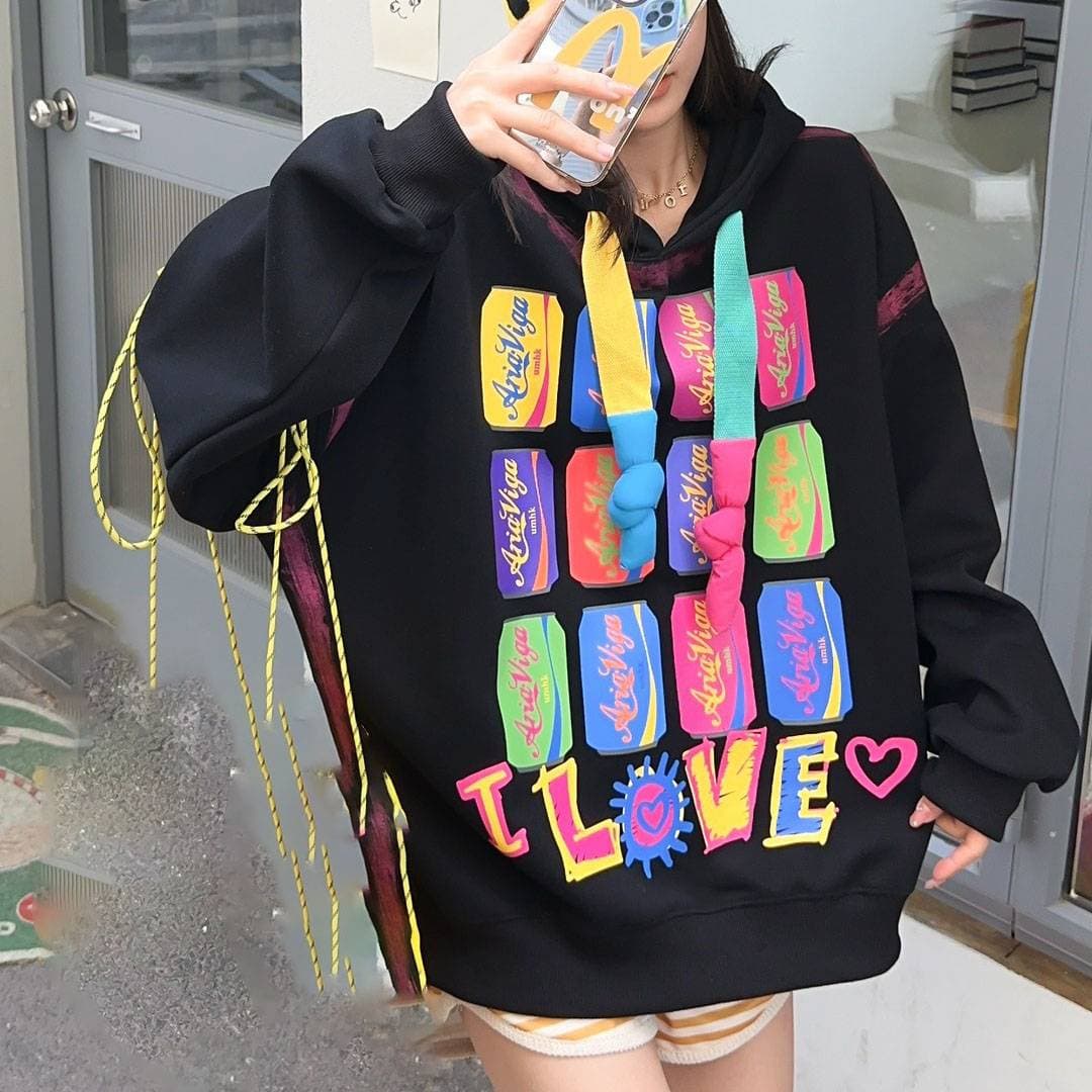 Women's Clothing large version fashion printing niche trendy cool creative loose lazy style medium and long hooded sweater women autumn jacket