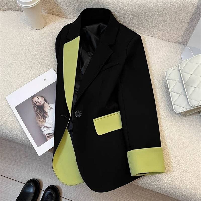 Women's Clothing Black Contrast Stitching Suit Jacket For Women New Hot Style This Year Popular Internet Celebrity Light Luxury Niche Suit