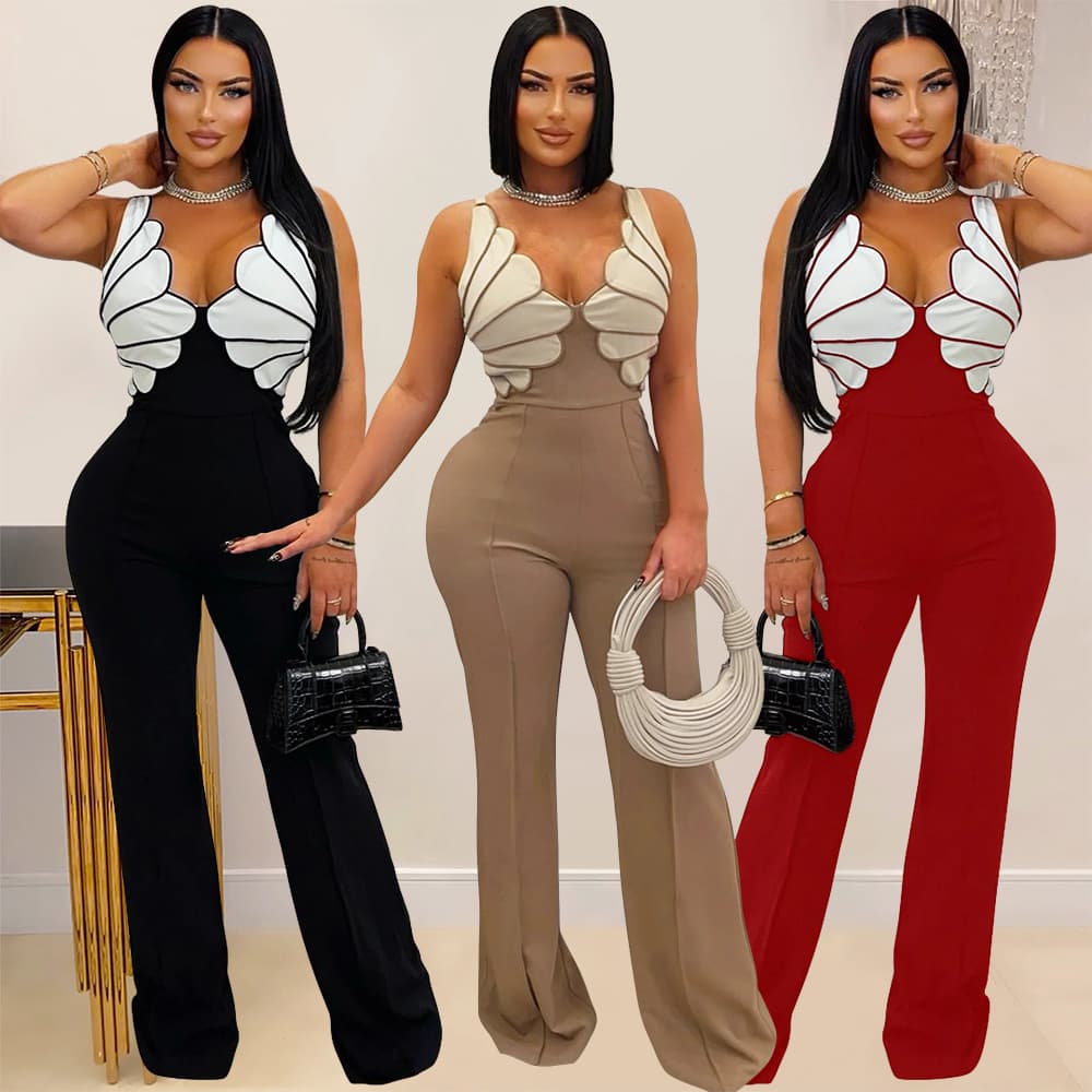 Women's Clothing V Neck Sleeveless Slim Jumpsuit Fashion Women's Casual Sexy Trousers