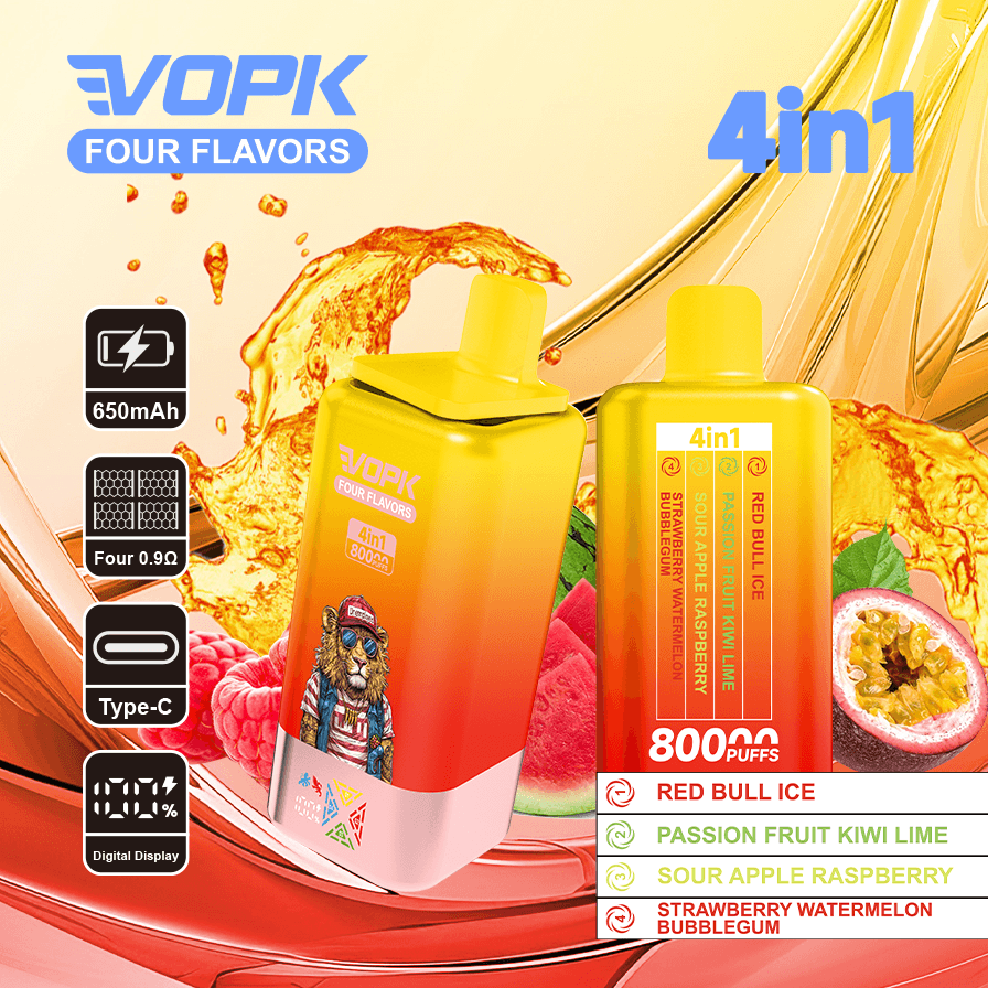 Cigarettes électroniques jetables Vopk 80 000 bouffées 80 k, quatre saveurs, 1 pièce