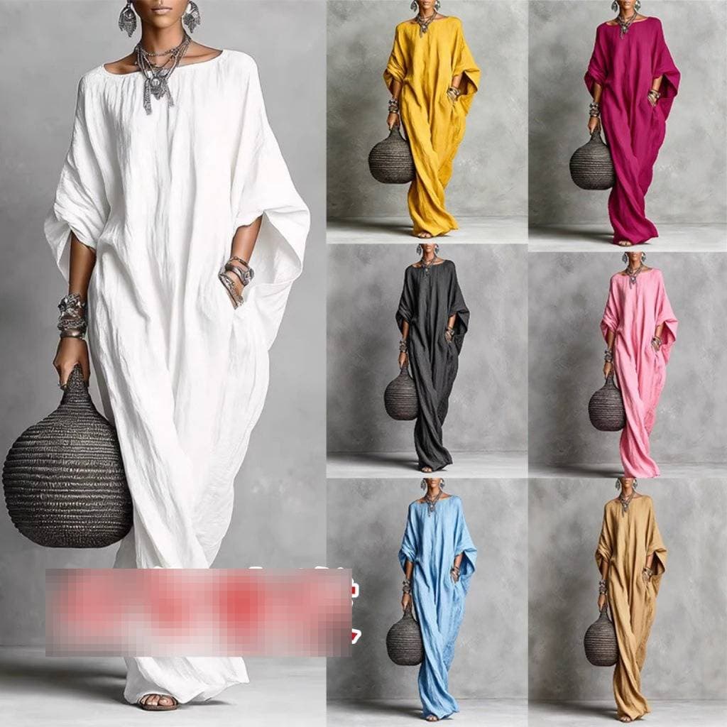 Women's Clothing Retro Long Sleeve Off-Shoulder Casual Dress Elegant Solid Color Thin Summer Fashion For Adult Ladies