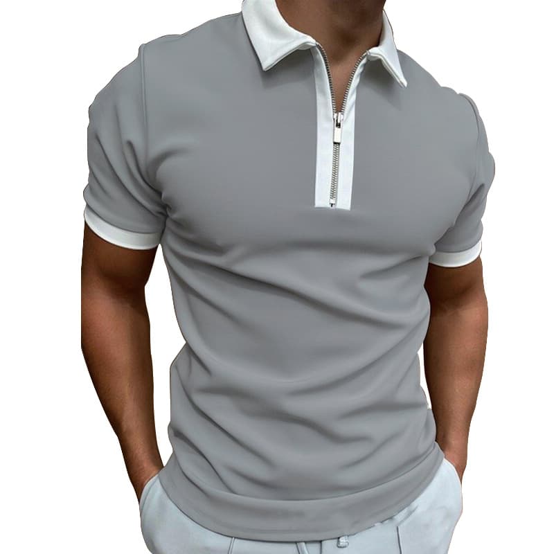 Man's Clothing Men's 3D Printed Zipper Short Sleeve Solid Color T-shirt Polo Top
