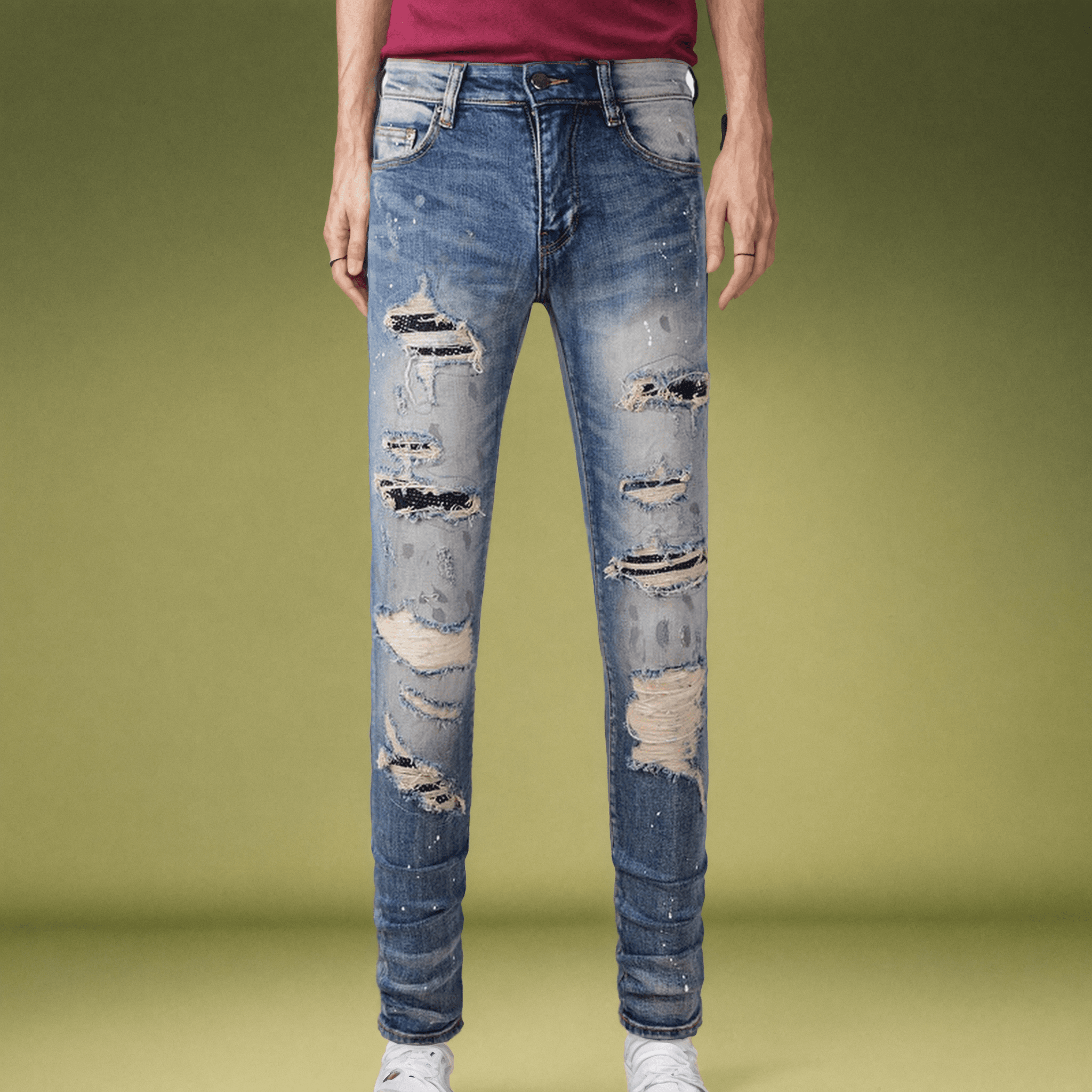 Men's Clothing high street fashion brand fashion black ripped jeans