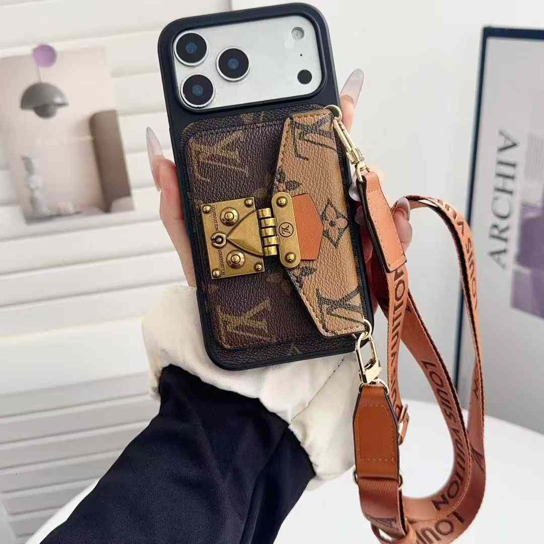 Étui tendance avec porte-cartes et bandoulière pour iPhone 12, 13 Pro, 14, 15, 16 et 17 Pro Max