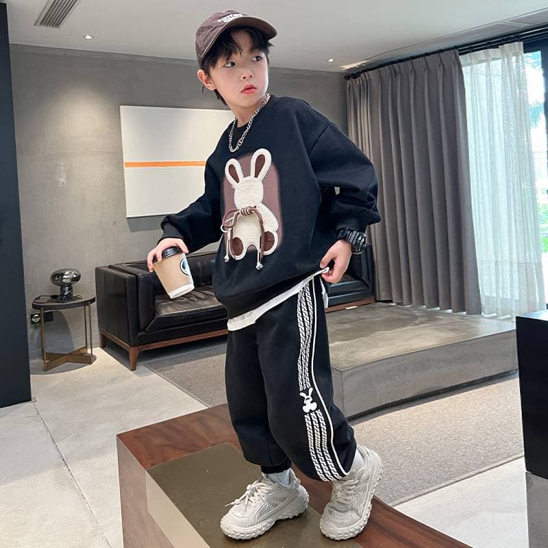 Kids'clothing Children's Clothing Boy Cartoon Rabbit Medium Children's Sports Explosion Street Foreign Style Two-piece Fashion