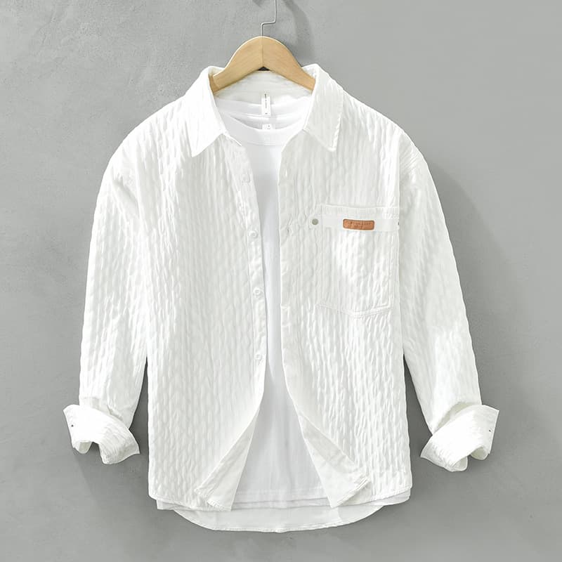 6790 Japanese Minimalist Long Sleeved Shirt For Men's Comfortable Artistic Casual Top With Loose Base For Men's Clothing, One Piece For Hair