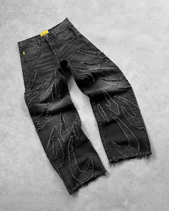 Men's Clothing Harajuku Retro Bat Pattern Embroidery Loose Jeans Men Street Y2K Pants Slouchy Jeans