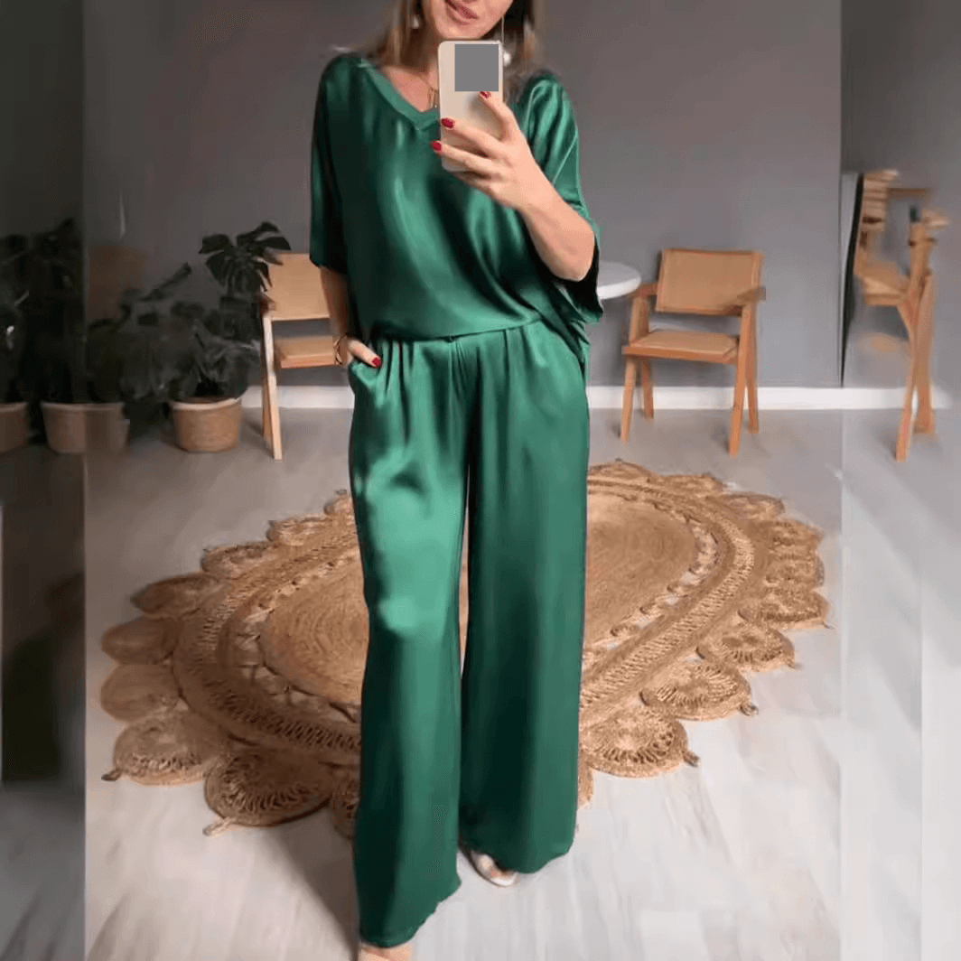 Women's Clothing Summer Women's Fashion Satin Bat Sleeve Loose Casual Suit