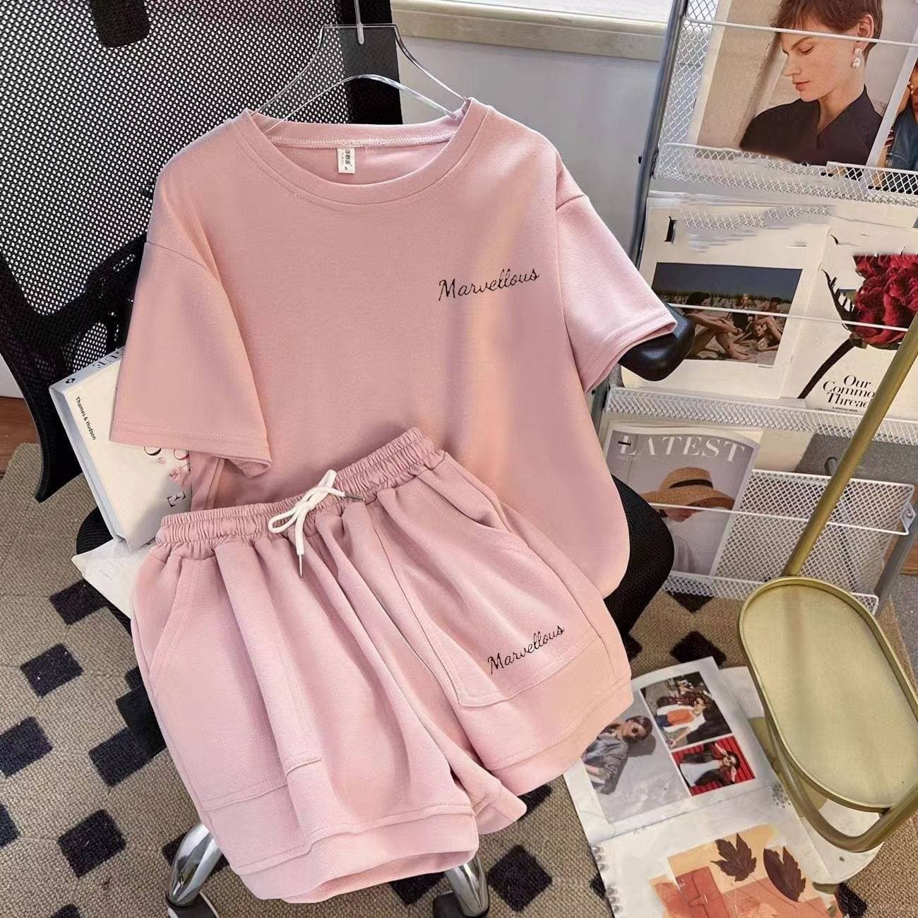 Women's Clothing loose white short sleeved shorts student two piece suit