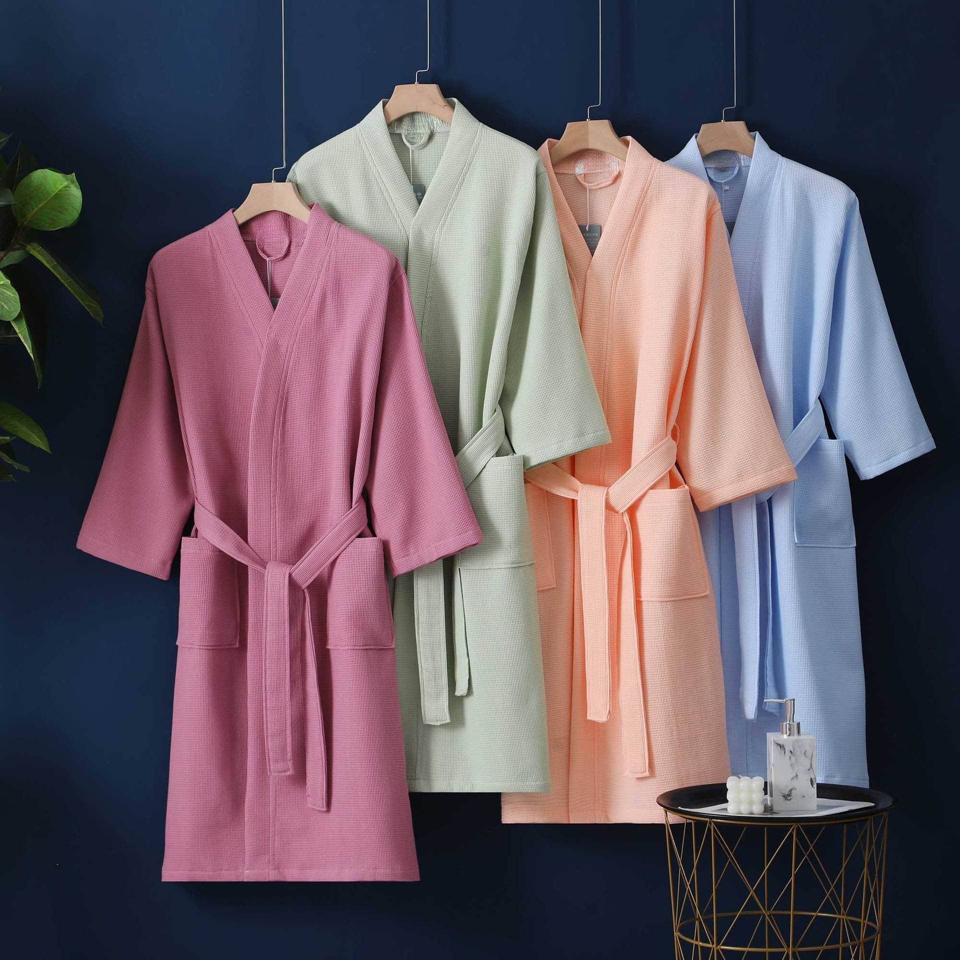 Bath Towels Pure Cotton Waffle Spring And Summer Thin Bathrobe Couple Robe