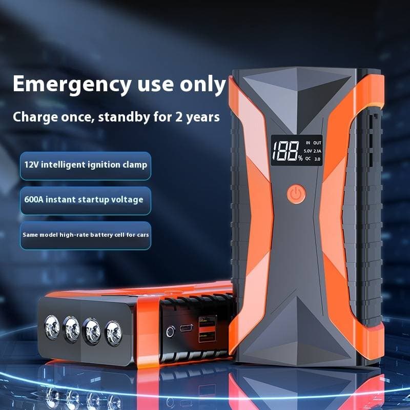 12V Portable Car Jump Starter - 300A Peak Current, Emergency Battery Booster With LED Light & USB Charger For All Vehicles (Red/Blue)
