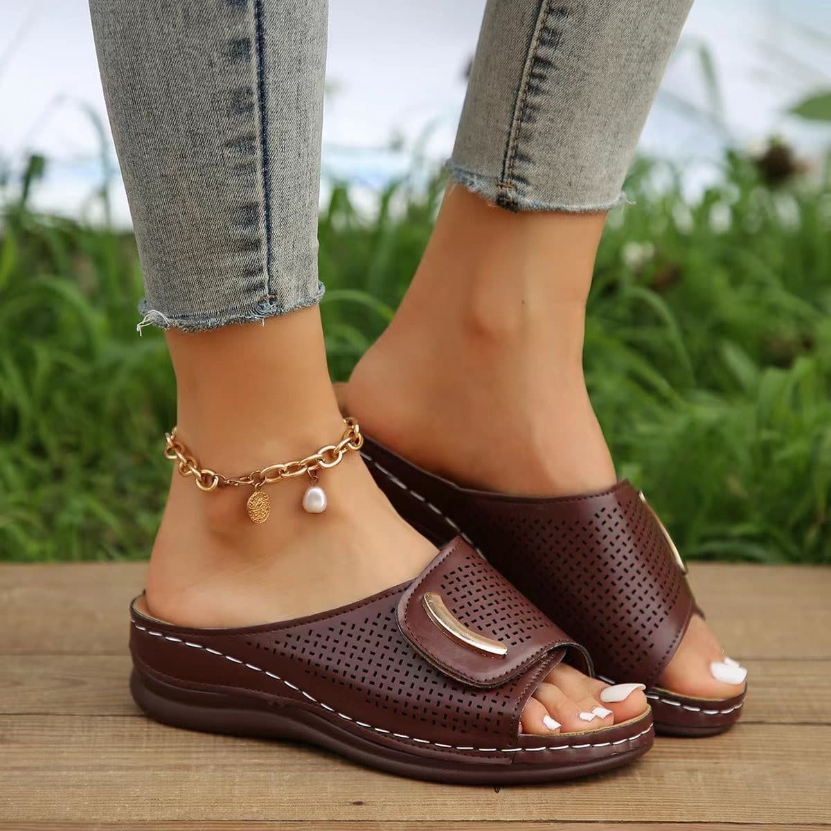Women’S Shoes Plus Size Wedge Sandals Women's Wide Strap Breathable Casual Shoes Solid Color Wedge Women's Shoes